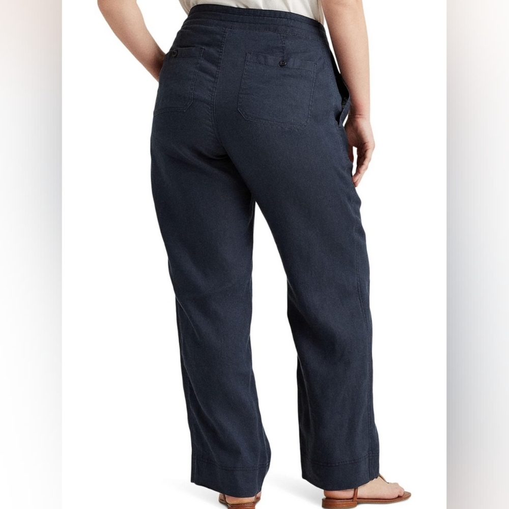 Lauren Ralph Lauren Navy Blue Wide Leg Linen Drawstring Pants NWT Womens Size 18 - Picture 2 of 14